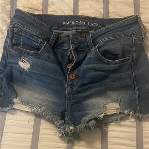 American Eagle Outfitters Dark Blue Ripped Jean Shorts